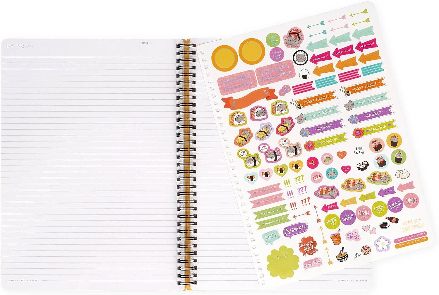image:imageLEGAMI Spiralheft mit 7 mm Lineatur Teddy Bear A4 Format Maxi FSC zertifiziertes Papier Enthlt 1 Blatt Aufkleber 160 Seiten Elastischer Verschluss 21 x 29 cmSUSHI CAT