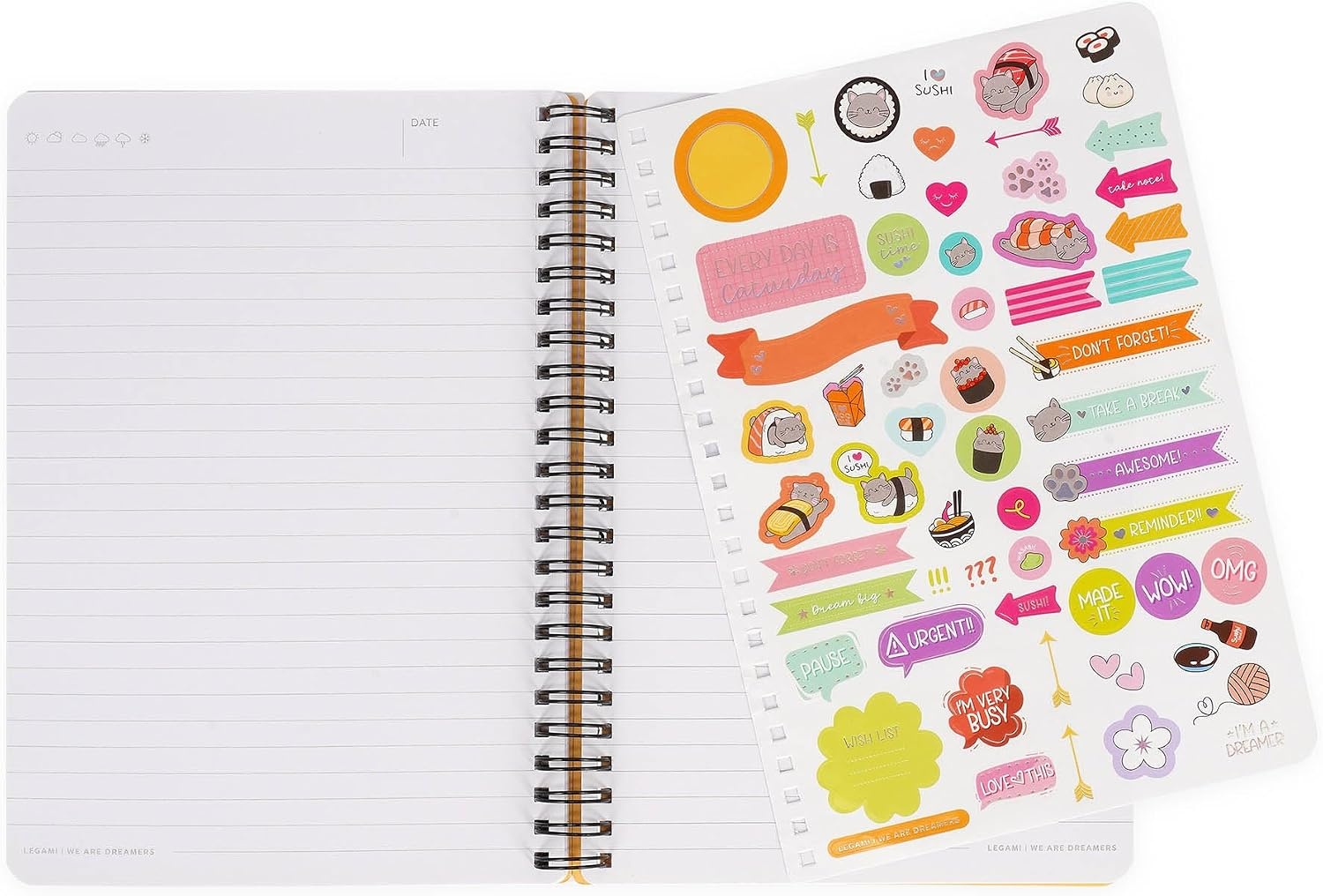 image:imageLEGAMI Spiralheft mit 7 mm Lineatur Teddy Bear A4 Format Maxi FSC zertifiziertes Papier Enthlt 1 Blatt Aufkleber 160 Seiten Elastischer Verschluss 21 x 29 cmSUSHI CAT