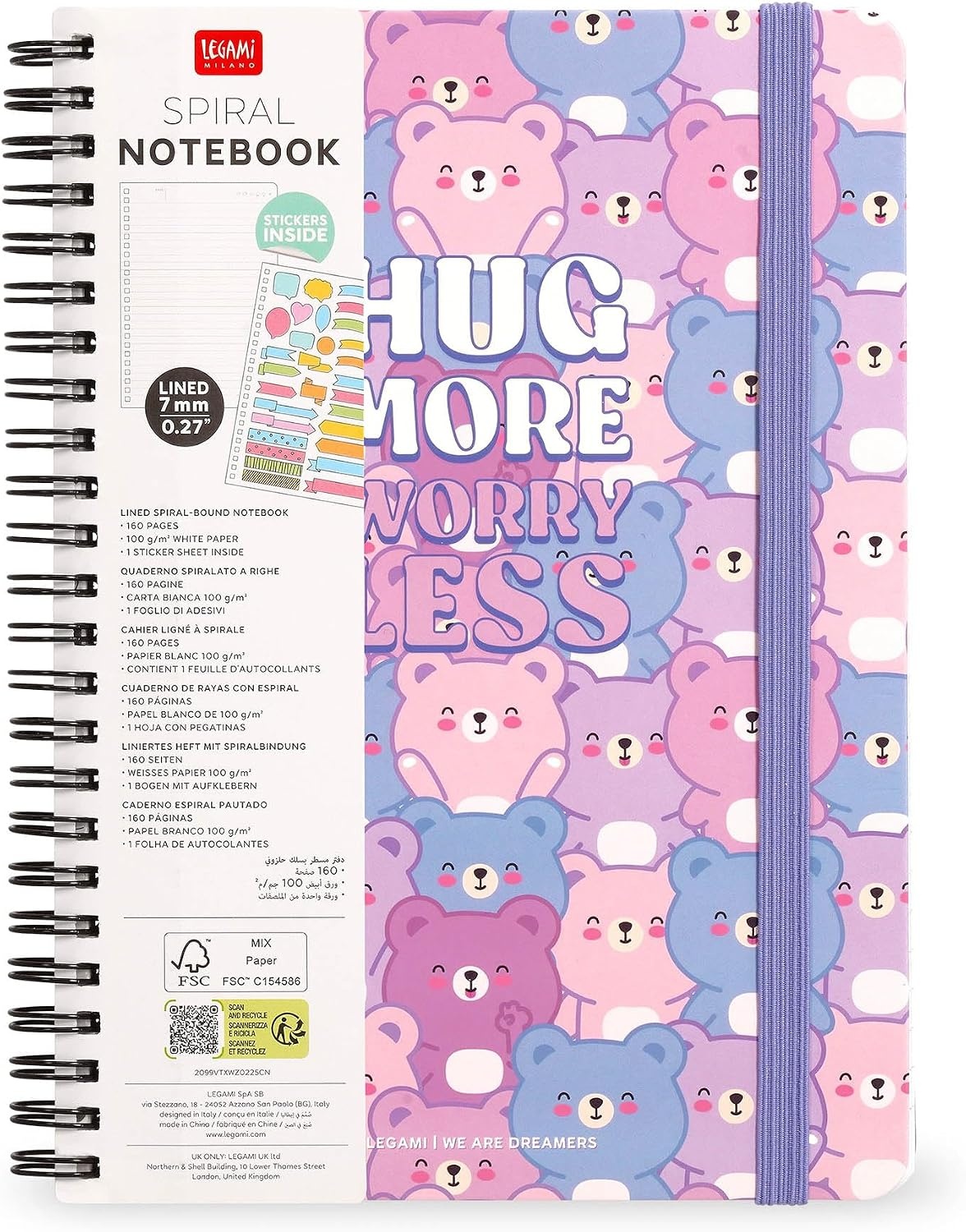 image:imageLEGAMI Spiralheft mit 7 mm Lineatur Teddy Bear A4 Format Maxi FSC zertifiziertes Papier Enthlt 1 Blatt Aufkleber 160 Seiten Elastischer Verschluss 21 x 29 cmTEDDY BEAR