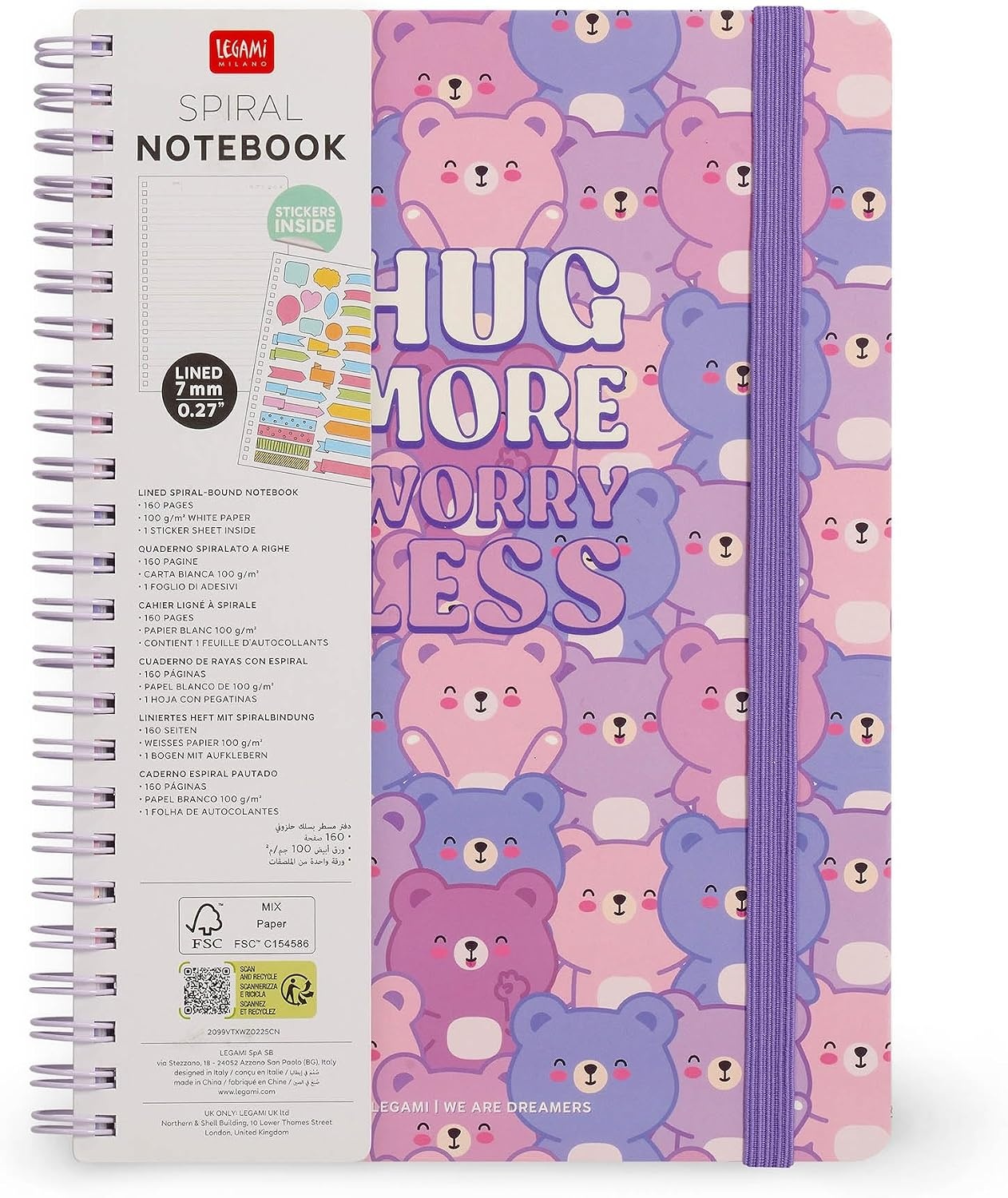 image:imageLEGAMI Spiralheft mit 7 mm Lineatur Teddy Bear A4 Format Maxi FSC zertifiziertes Papier Enthlt 1 Blatt Aufkleber 160 Seiten Elastischer Verschluss 21 x 29 cmTEDDY BEAR