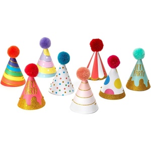 LEGAMI – Set von 8 Partyhüten, mit Pompon und Glitzerdetails, Einheitsgröße, Ø 4,2 cm